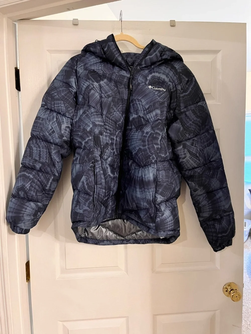Columbia Omni Heat Full Zip hooded puffer jacket‎ blue marbled tie dye size XL
